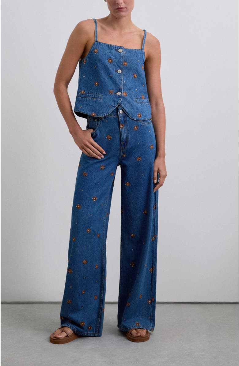 Scalpers Embflower Denim Pant, Alternate, color, Indigo