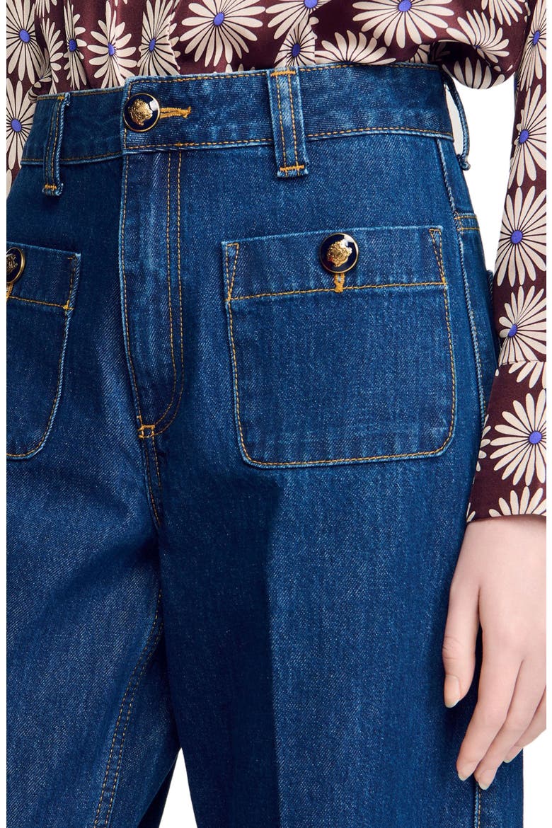 Raw straight patch pocket jeans, Alternate, color, Deep blue