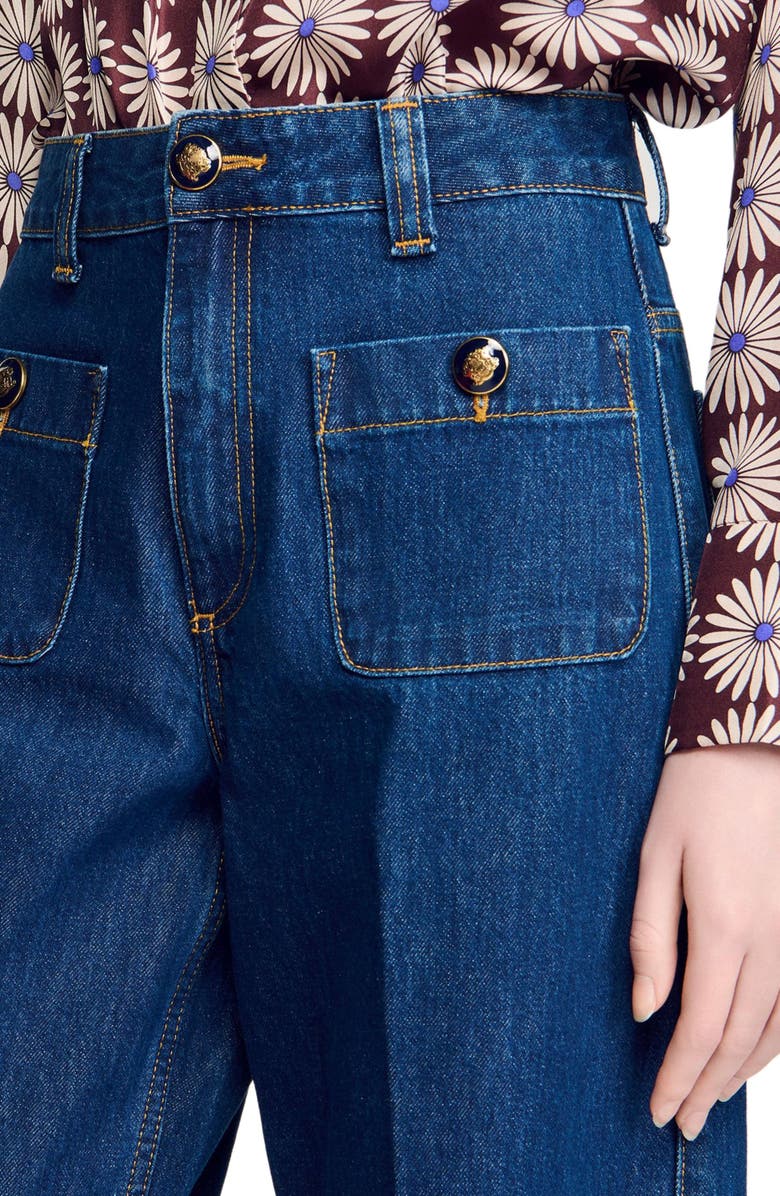 SANDRO Raw straight patch pocket jeans, Alternate, color, Deep Blue