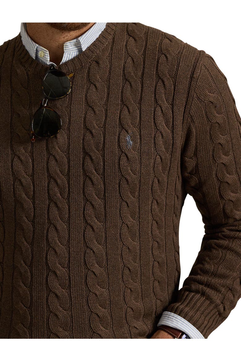 Big & Tall Cableknit Sweater, Alternate, color, NUTMEG BROWN HEATHER