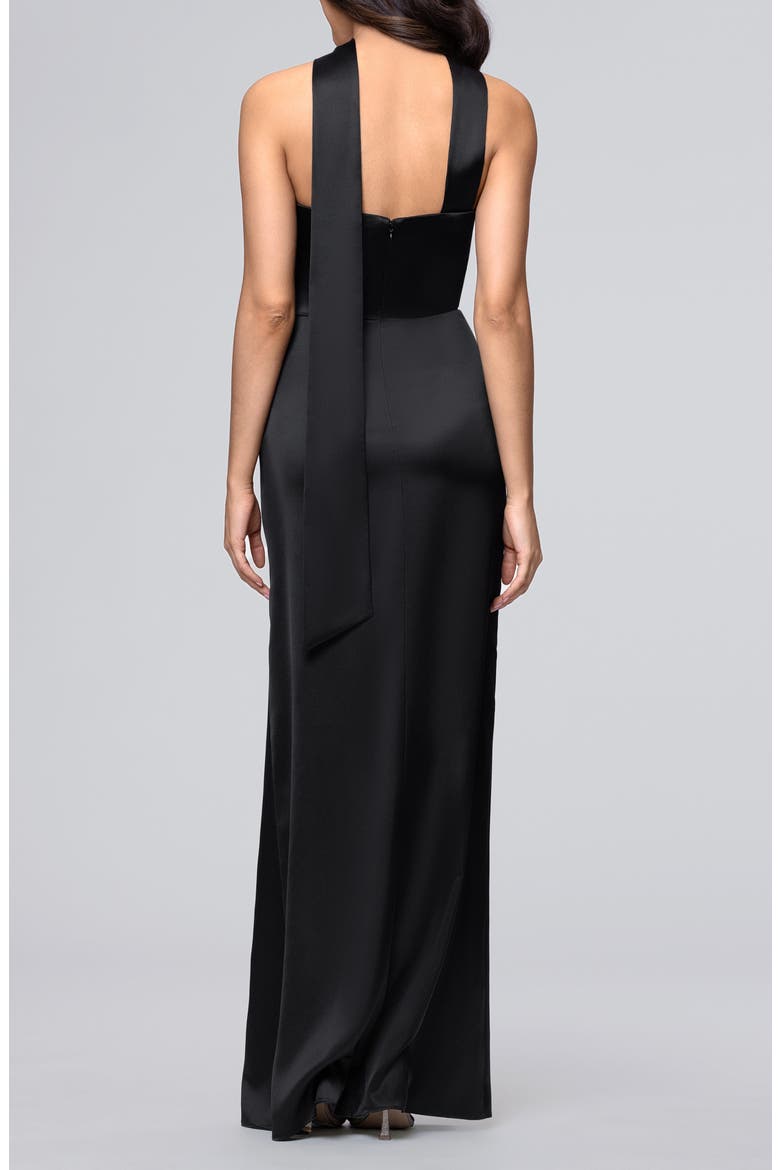 Scarf Detail Strapless Corset Gown, Alternate, color, BLACK