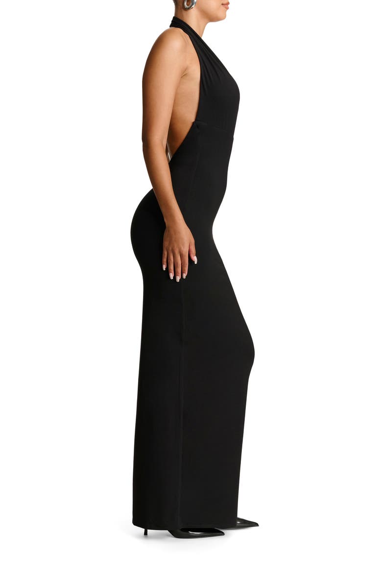 Butter Plunge Halter Maxi Dress, Alternate, color, BLACK