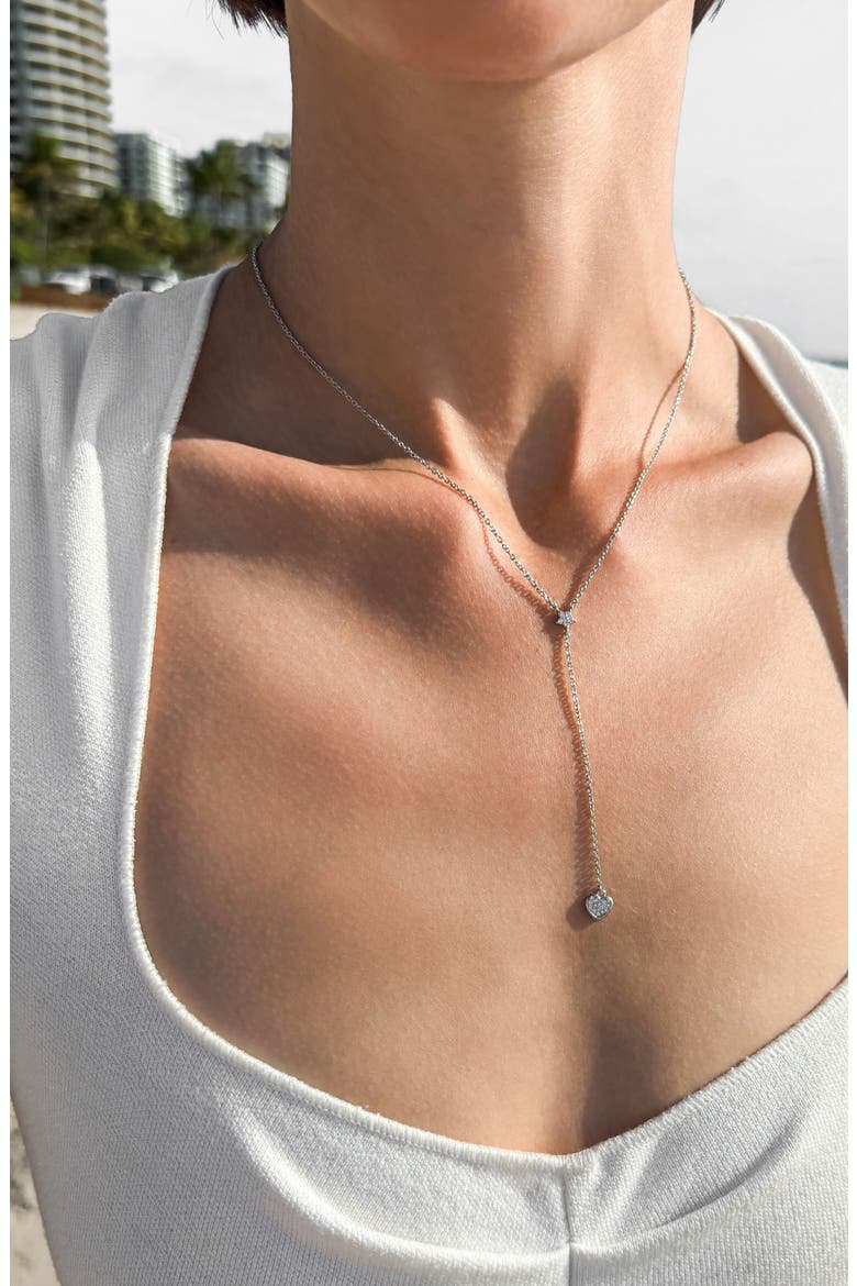White Rhodium Plated Star and Heart Drop Y Necklace, Alternate, color, SILVER