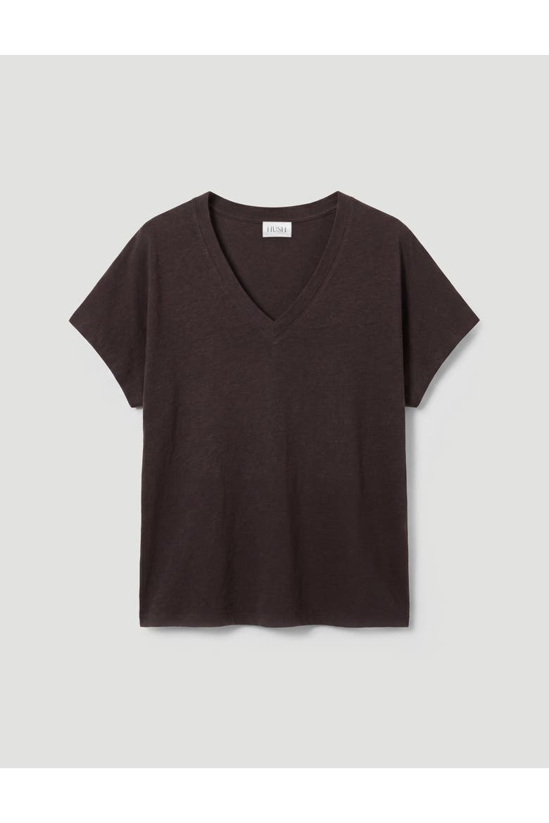 Rosalia Linen Blend V-Neck T-Shirt, Alternate, color, Fudge Brown