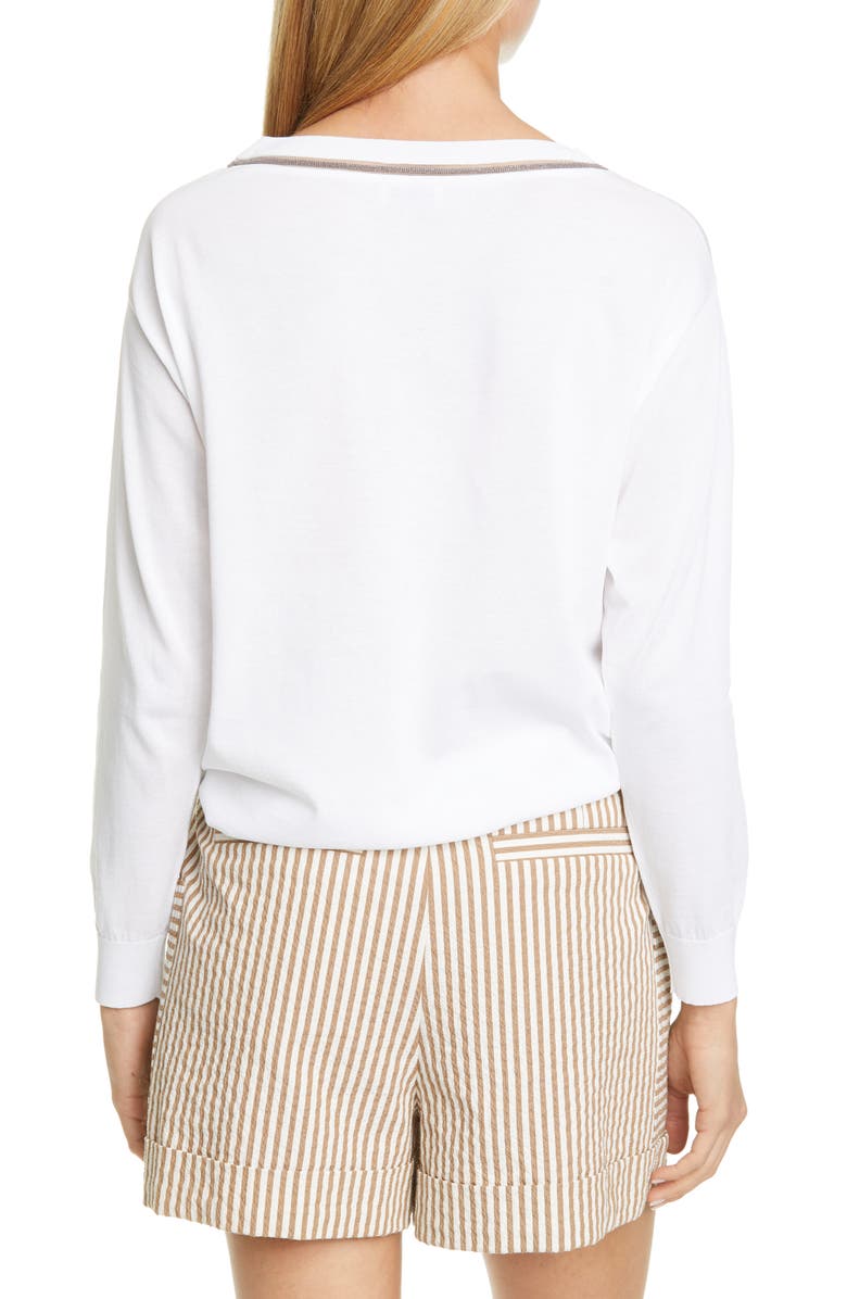 Brunello Cucinelli Monili Inset Cotton Sweater, Alternate, color, 