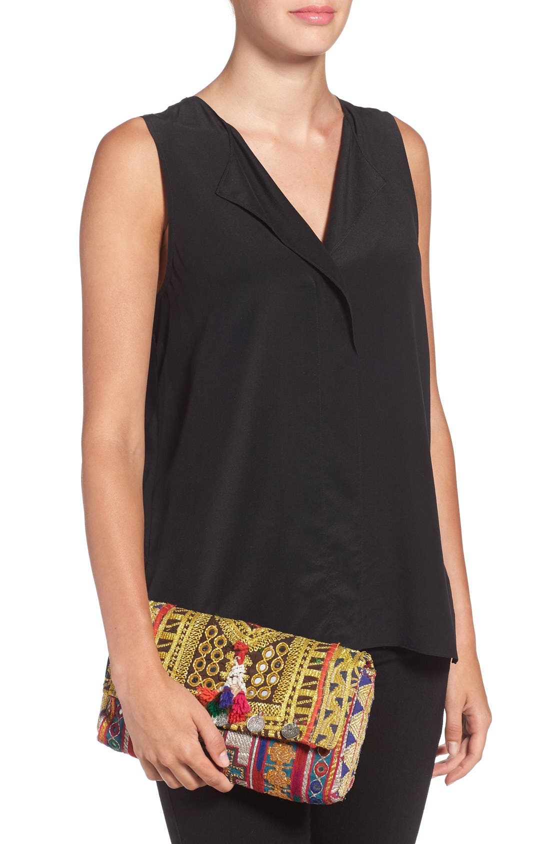 All Things Mochi 'Jaipur' Pompom Clutch, Alternate, color, 