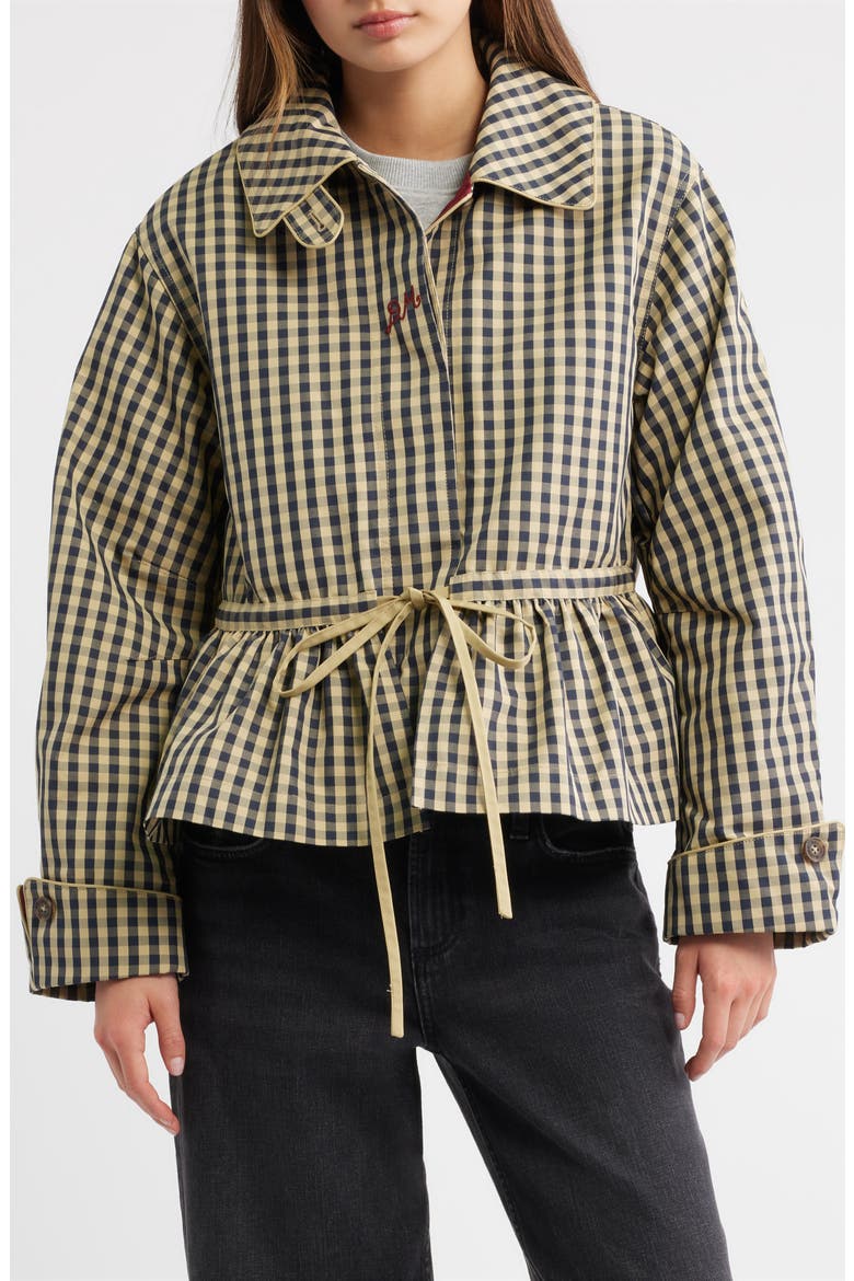Myrtle Gingham Trench Coat, Alternate, color, NAVY