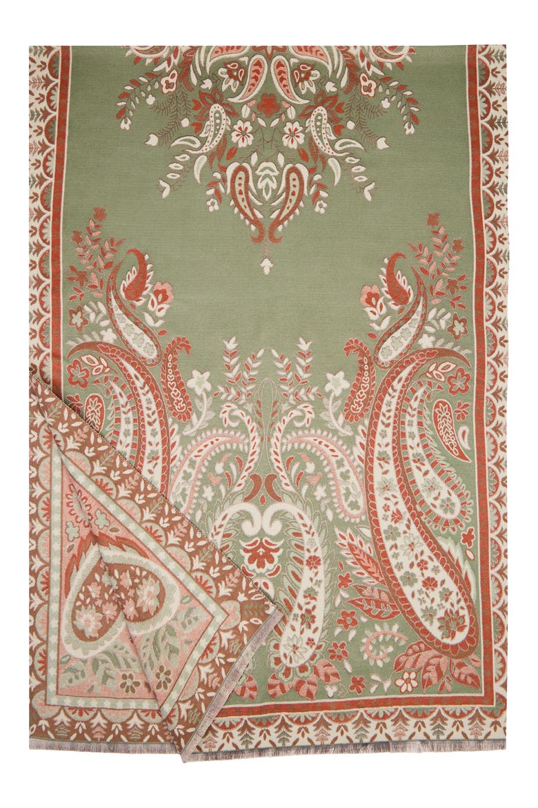 Pale Paisley Reversible Print Scarf, Alternate, color, SAGE