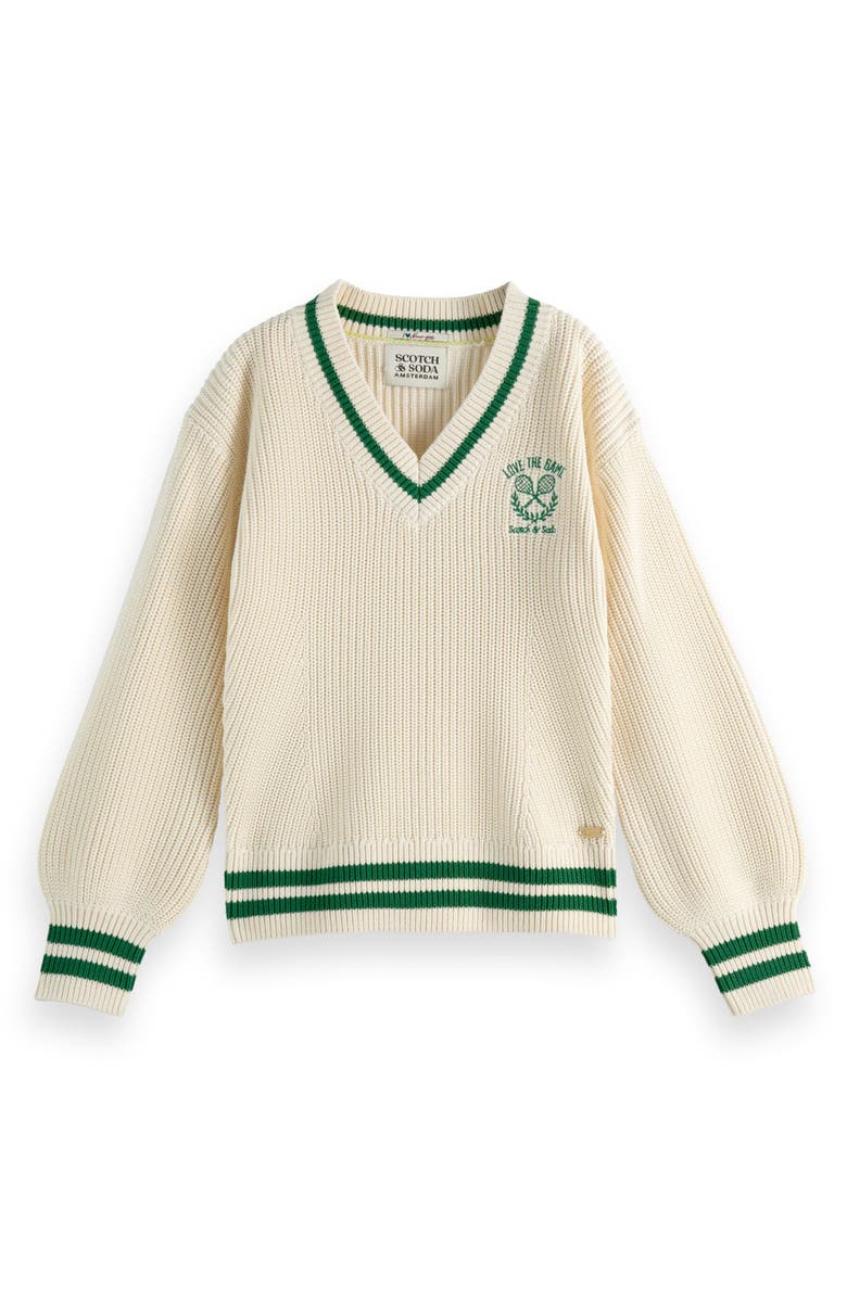 Scotch & Soda Kids' Cotton V-Neck Tennis Sweater, Main, color, 