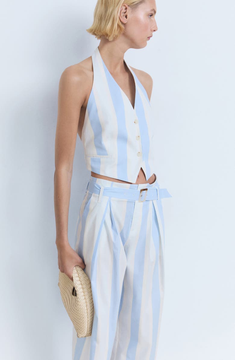 MANGO Belted Stripe Straight Leg Pants, Alternate, color, Sky Blue