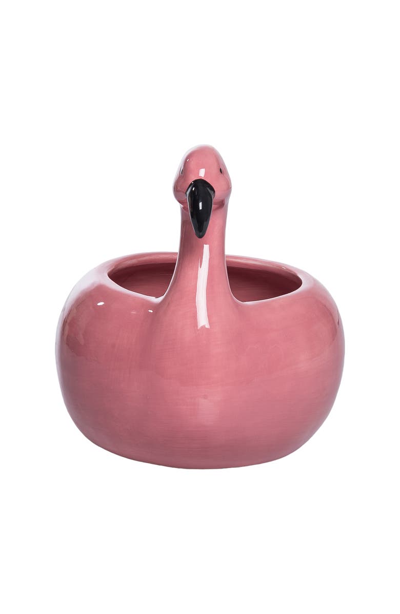 Transpac Dolomite Flamingo Floatie Planter Pink and Black for Spring Garden Decor, Alternate, color, Pink