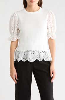 Nanette Lepore Eyelet Puff Sleeve Twofer Sweater