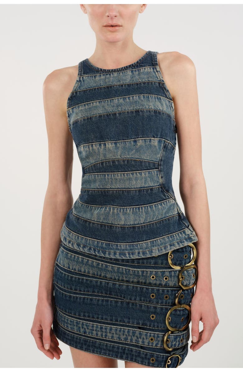 Nocturne Halter Neck Denim Blouse, Main, color, Indigo Bkue