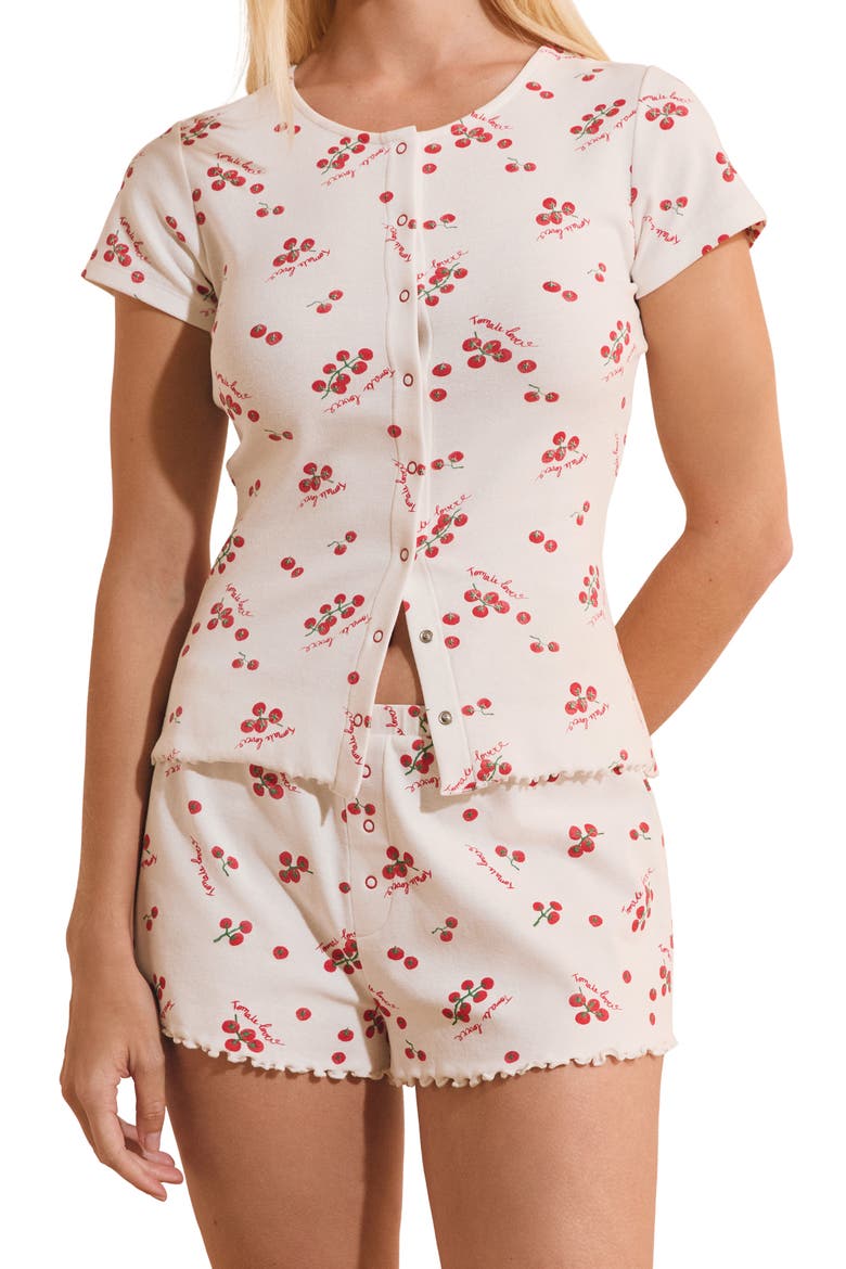 Tige Tomato Print Pajama Shorts, Main, color, WHITE