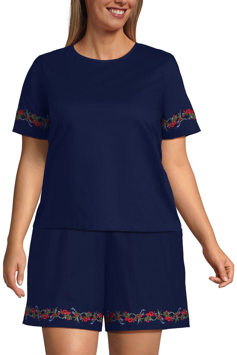 Poplin Eyelet Back Tie Shirt, Main, color, Cherry Border/Deep Sea Navy