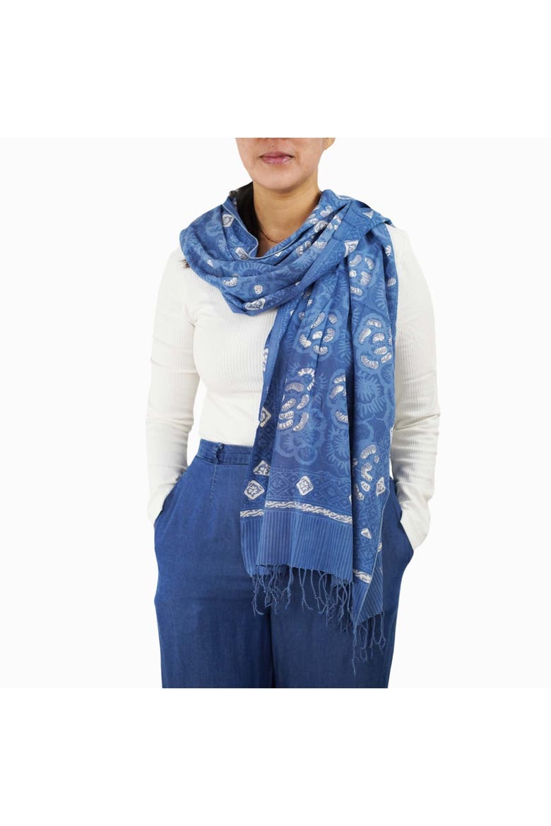Hand Dyed Batik Scarf, Alternate, color, Blue Roses