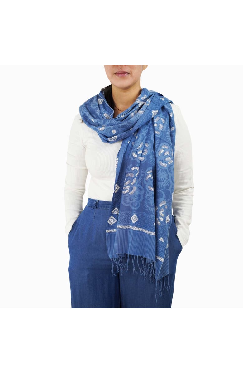 Kasih Co-op Hand Dyed Batik Scarf, Alternate, color, Blue Roses