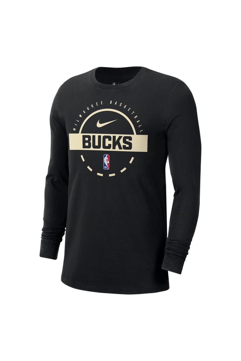 Men's Nike  Black Milwaukee Bucks Authentic Long Sleeve Practice T-Shirt, Alternate, color, Black