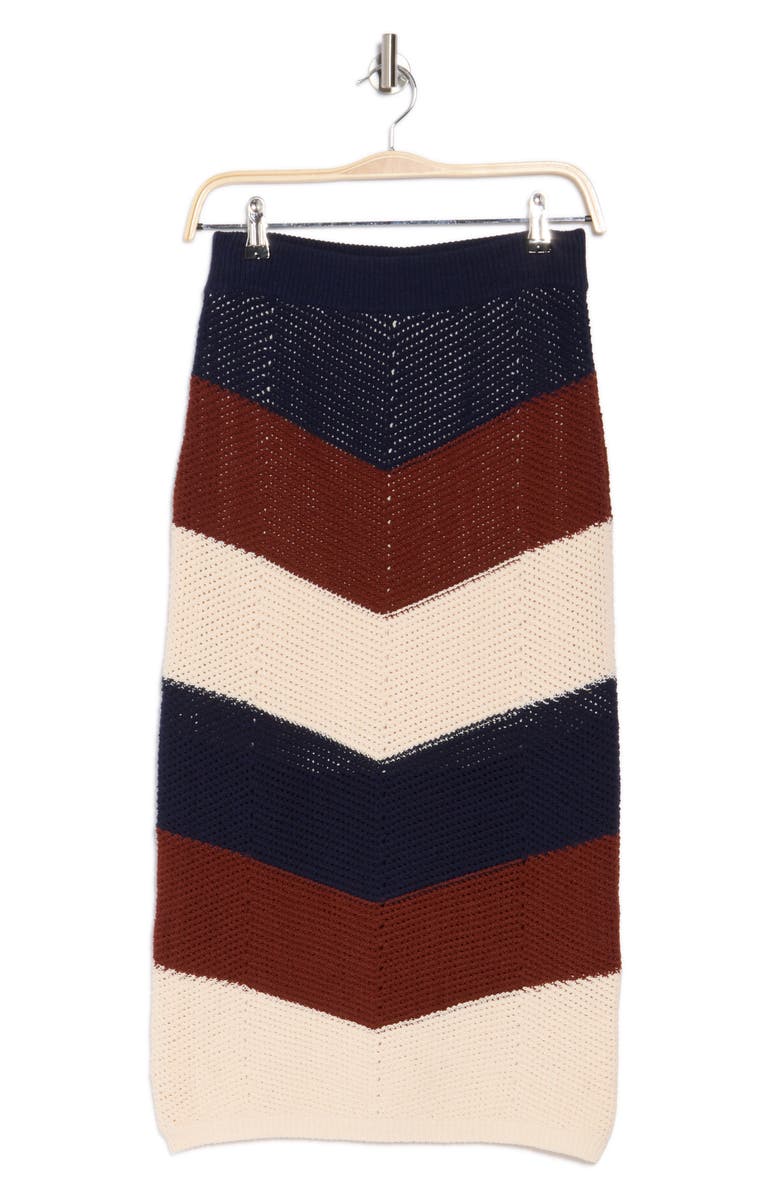 A.L.C. Tia Chevron Knit Skirt, Alternate, color, Cacao/ Shell/ Navy