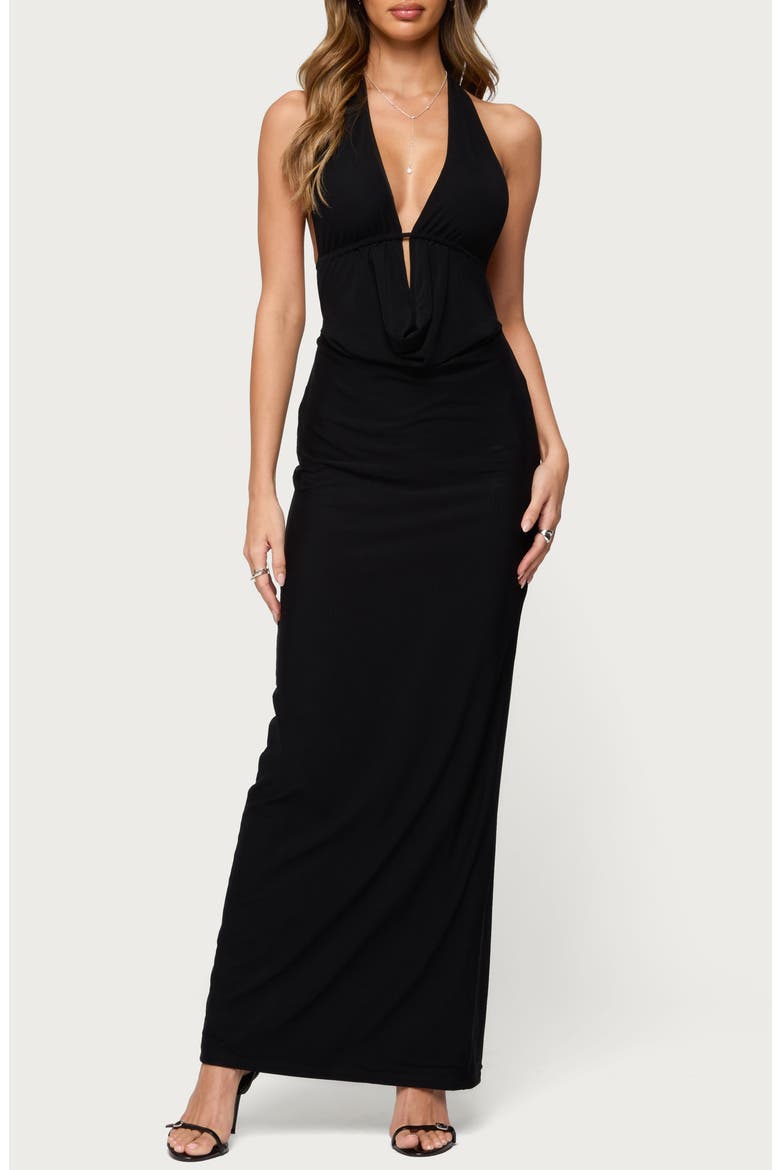 Laretta Cowl Neck Open Back Maxi Dress, Main, color, BLACK