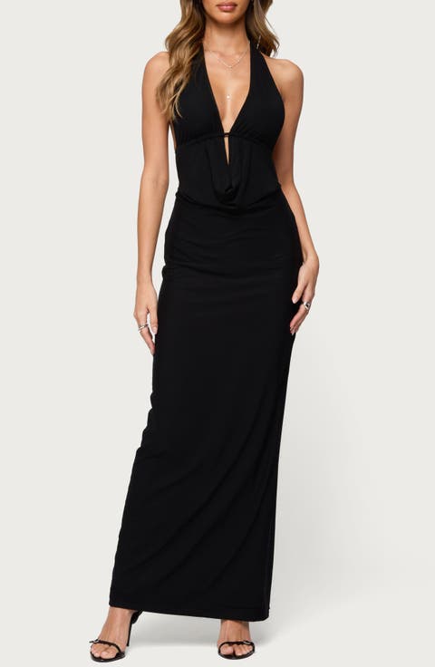 Laretta Cowl Neck Open Back Maxi Dress