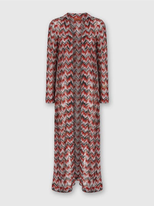 Missoni Long Cardigan In Embroidered Lace In Red