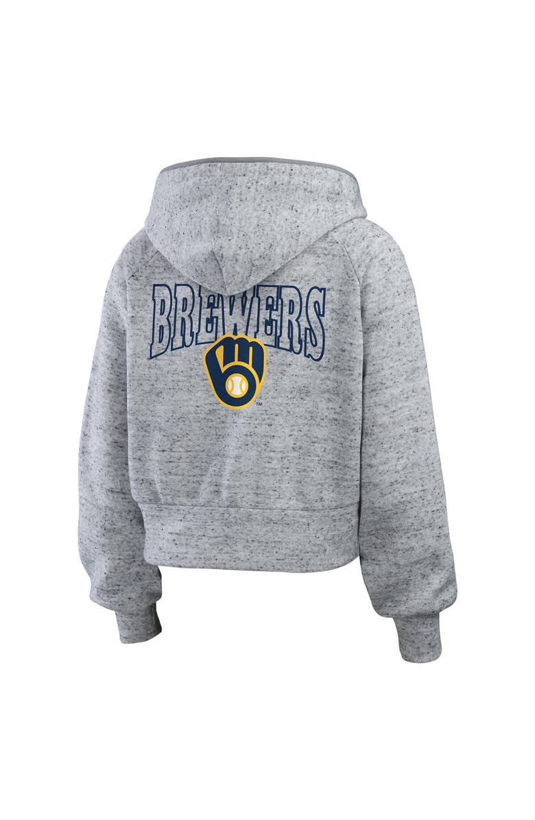 WEAR by Erin Andrews Women's WEAR by Erin Andrews  Heather Gray Milwaukee Brewers Speckled Fleece Cropped Full-Zip Hoodie, Alternate, color, 
