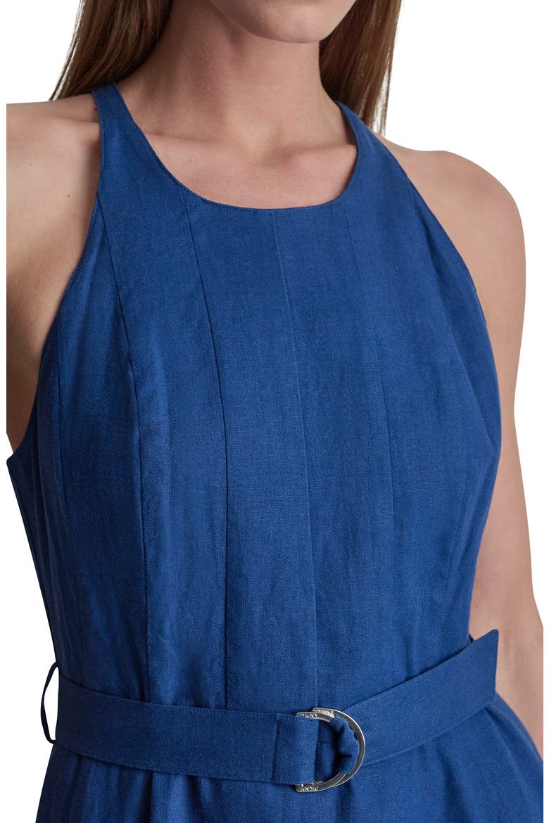 Belted Linen Blend Midi Dress, Alternate, color, ADMIRAL