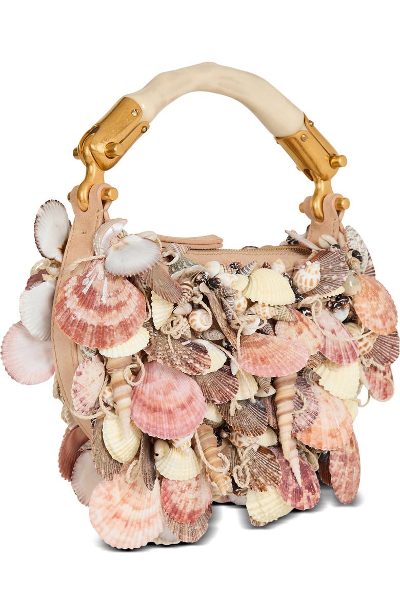 Balmain Ebene Mini bag with embroidered shells, Alternate, color,