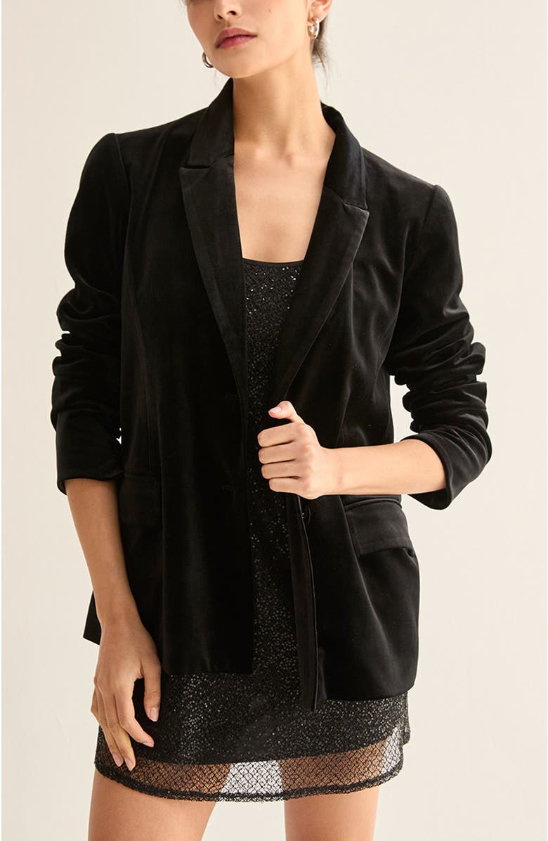 CRESCENT Single Breasted Velvet Blazer, Alternate, color, Black