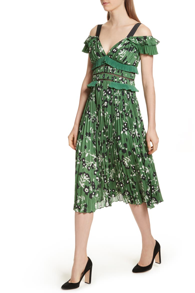 Floral Print Cold Shoulder Dress, Alternate, color, GREEN