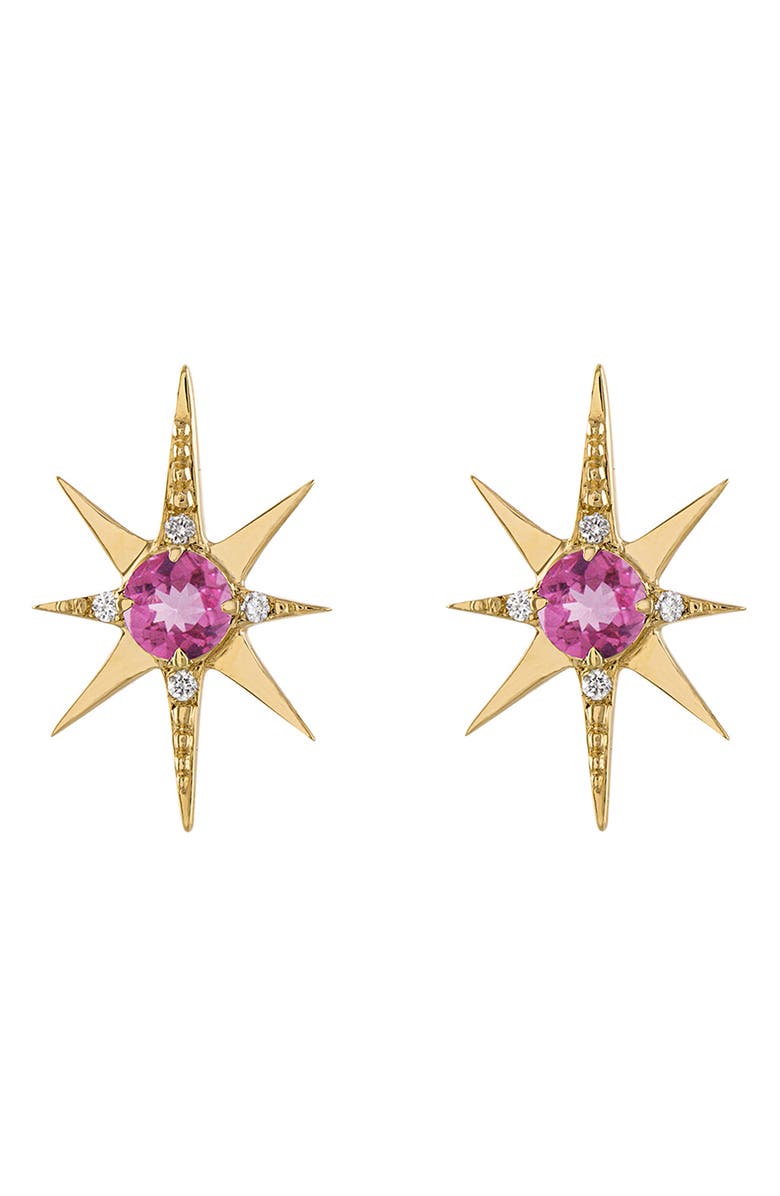 EDEN PRESLEY Pink Tourmaline & Diamond Large Starburst Stud Earrings, Main, color, Yellow Gold/ Diamond