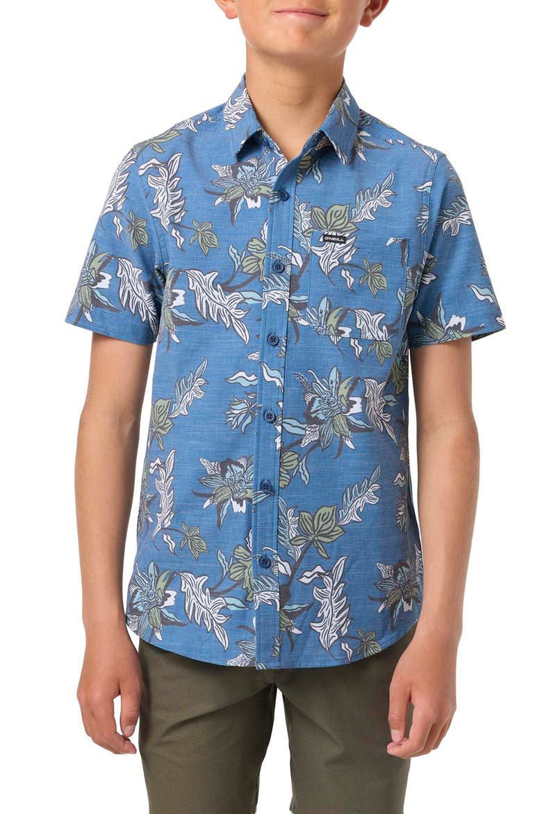 Kids' Standard Fit Short Sleeve Performance Button-Up Shirt, Main, color, MIDNIGHT NAVY