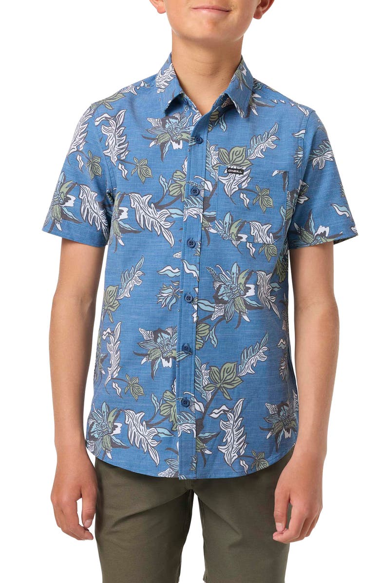 O'Neill Kids' Standard Fit Short Sleeve Performance Button-Up Shirt, Main, color, Midnight Navy