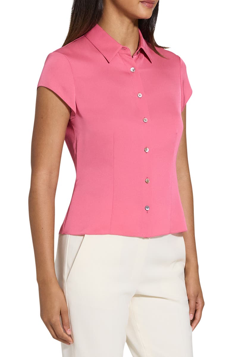 Theory Cap Sleeve Silk Shirt, Alternate, color, Brt Pink