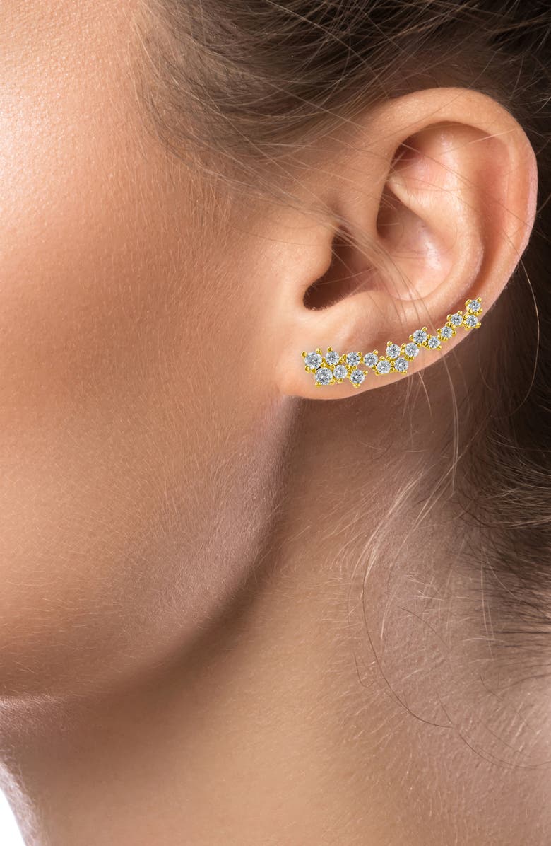 CZ by Kenneth Jay Lane Scattered Round Cubic Zirconia Ear Crawlers, Alternate, color, Clear Gold