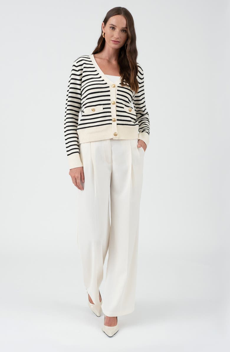 Blu Pepper Stripe V-Neck Cardigan, Alternate, color, 