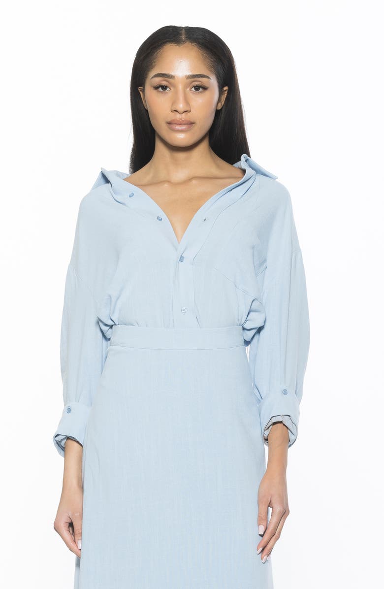 Alexia Admor Amber Oversize Linen & Cotton Button-Up Shirt, Alternate, color, Blue