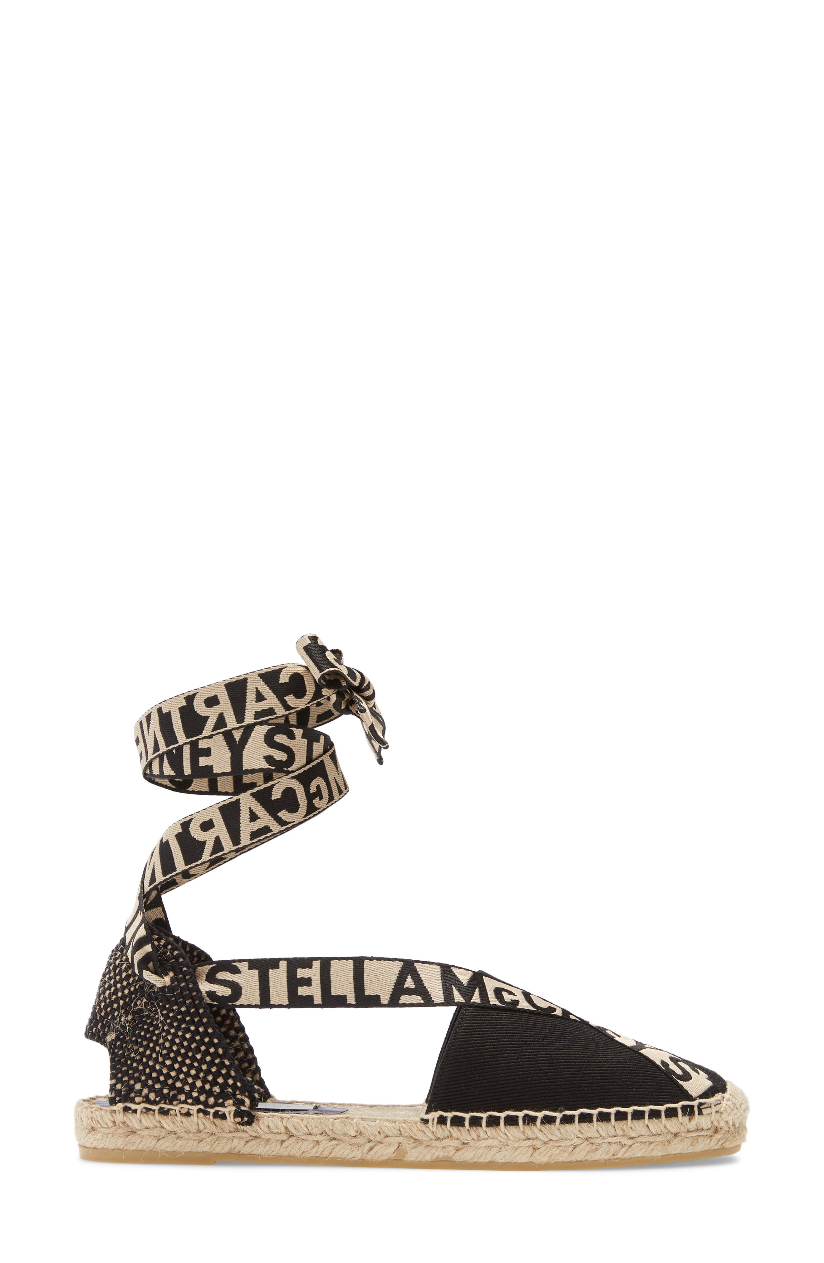 Stella McCartney Gaia Logo Ankle Wrap Espadrille Flat, Alternate, color, 