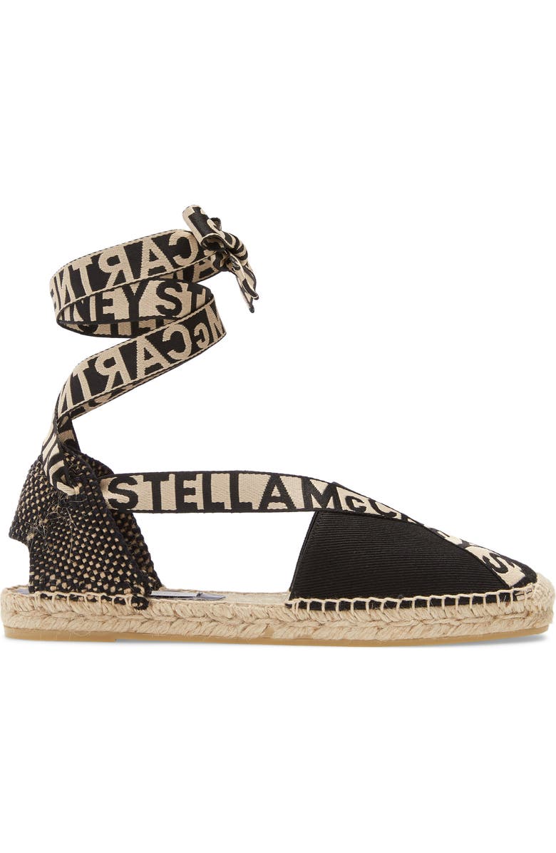 Stella McCartney Gaia Logo Ankle Wrap Espadrille Flat, Alternate, color,