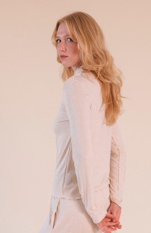 Poplinen Norma Modal Ribbed Turtleneck In Heather Almond