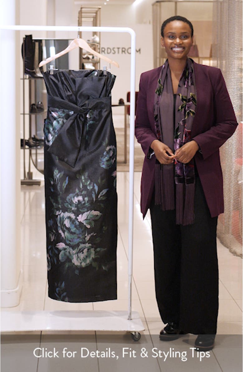 Constance Floral Bow Detail Strapless Column Gown, sales video thumbnail