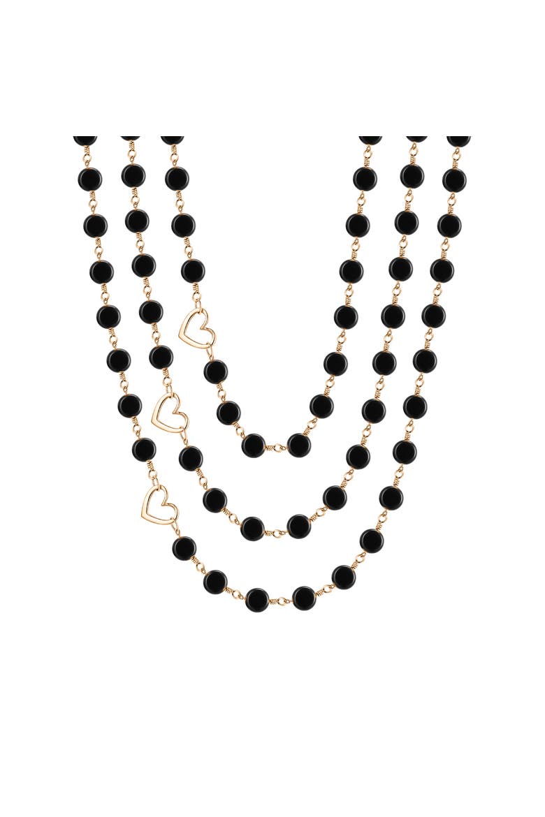 Onyx Black Glass Bead 3-Layer Necklace, Main, color, Black