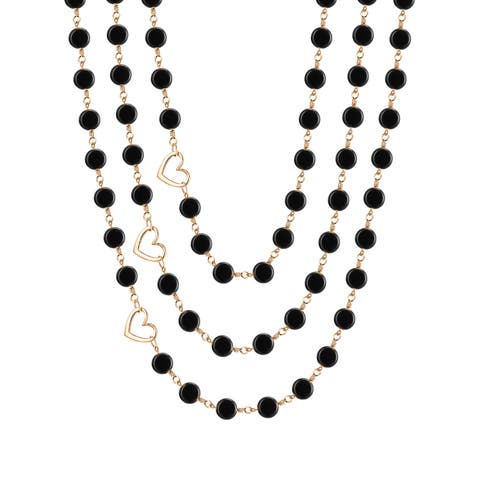 Onyx Black Glass Bead 3-Layer Necklace