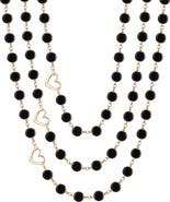 Rejected Hearts Club Onyx Black Glass Bead 3-Layer Necklace