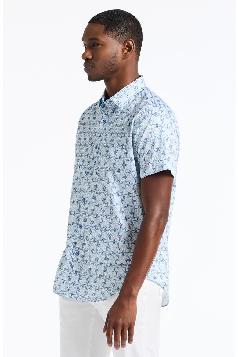 Madagascar Short Sleeve Stretch Cotton Button-Up Shirt, Alternate, color, BLUE
