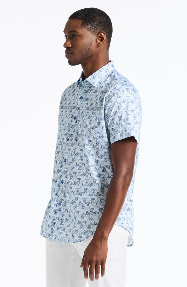Robert Graham Madagascar Short Sleeve Stretch Cotton Button-Up Shirt, Alternate, color, Blue