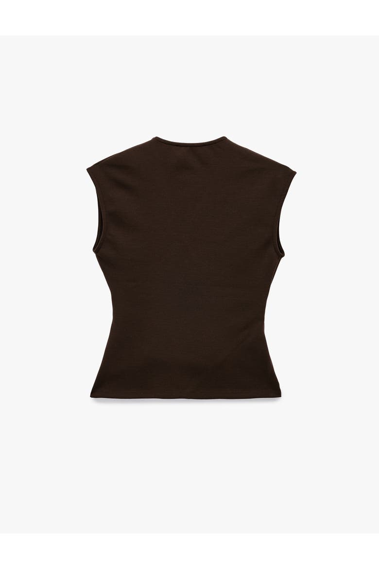 Sleeveless V-Neck Wrap Top with Accessory Detail, Alternate, color, BROWN