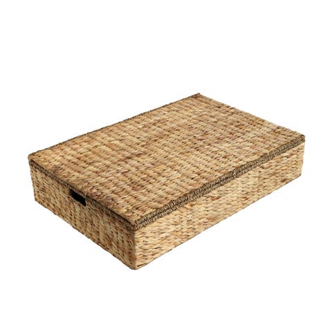 Holden 30" Classic Costal Hand-Woven Hyacinth Wicker Under Bed Storage Basket with Lid
