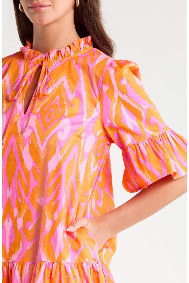 Auggie Ikat Print Cotton Shift Minidress, Alternate, color, ORANGE-PINK